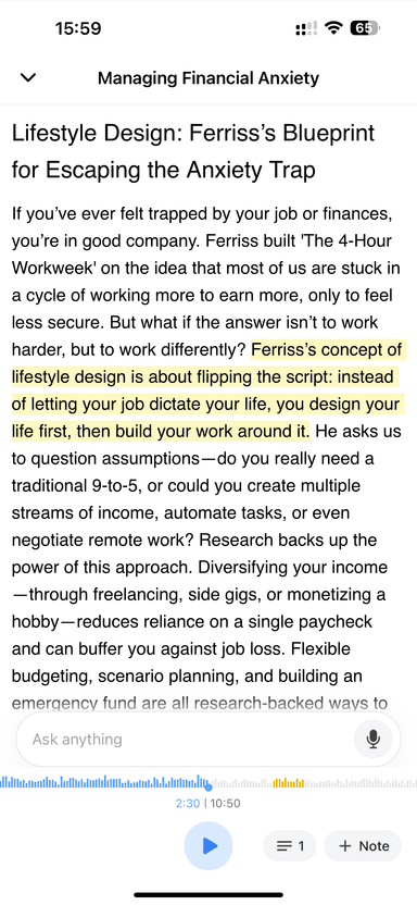 Audio player with note taking