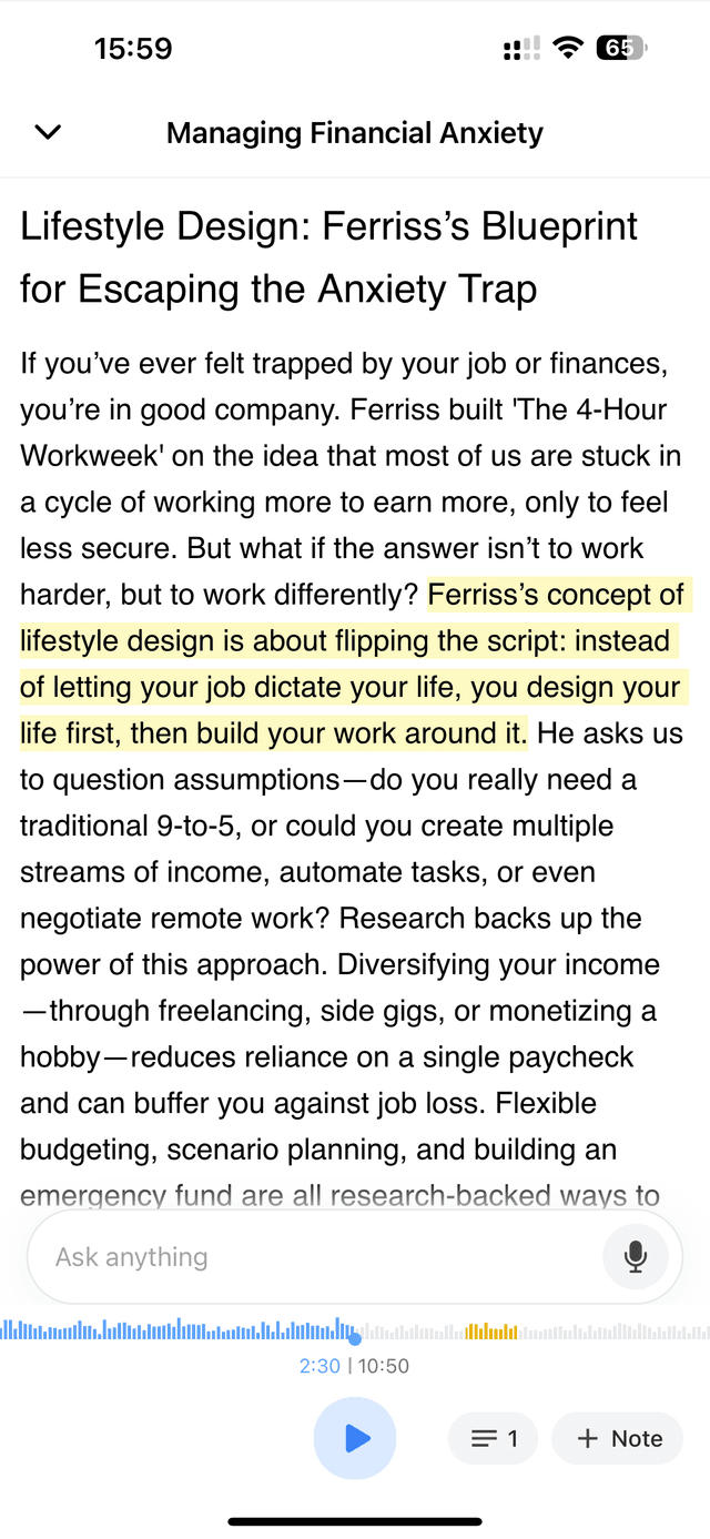 Audio player with note taking