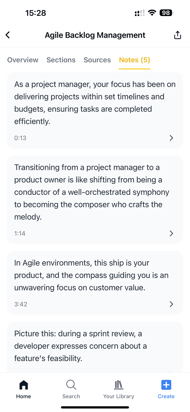 Notes list view